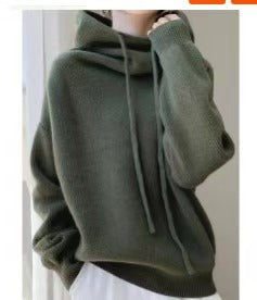 Women's Oversized Hooded Wool Sweater Chunky Knit Pullover