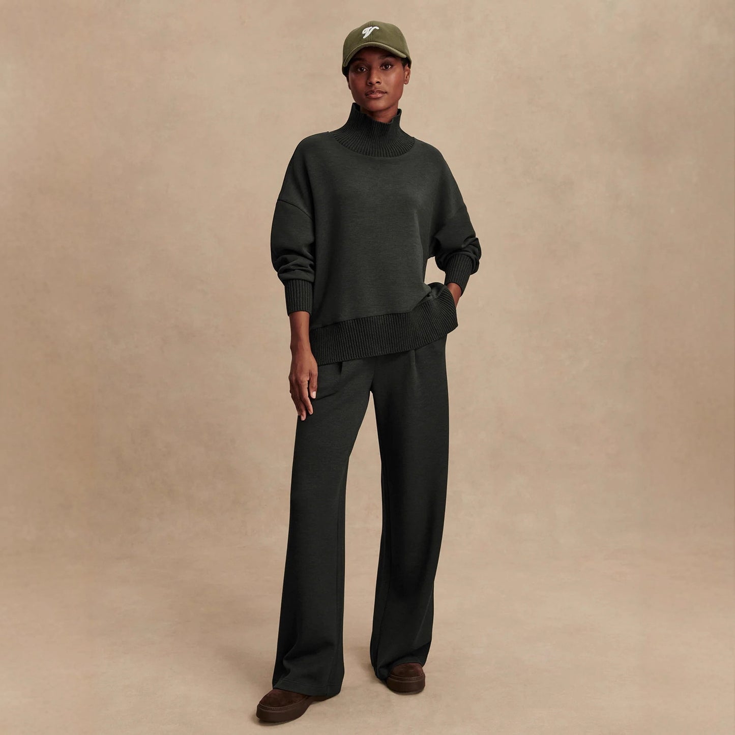 Women's Oversized Batwing Turtleneck Wide Leg Pants Set