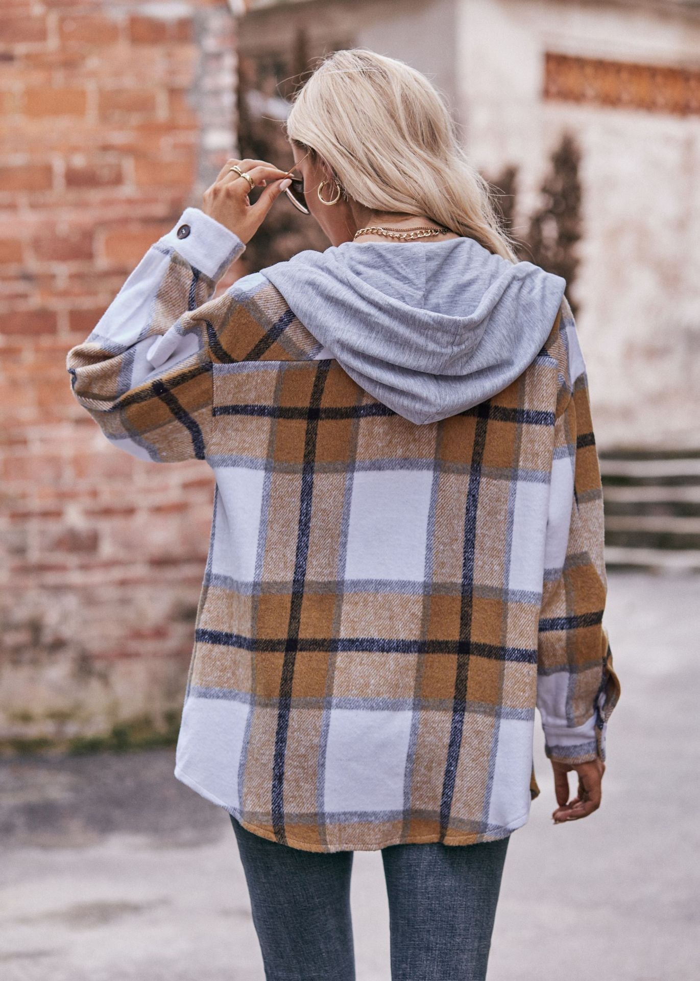Plaid Hooded Shacket Jacket Oversized Fall Layering Coat