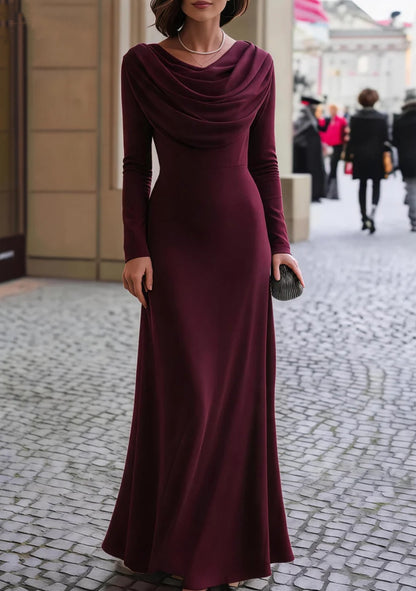 Elegant Cowl Neck Long Sleeve Evening Maxi Dress