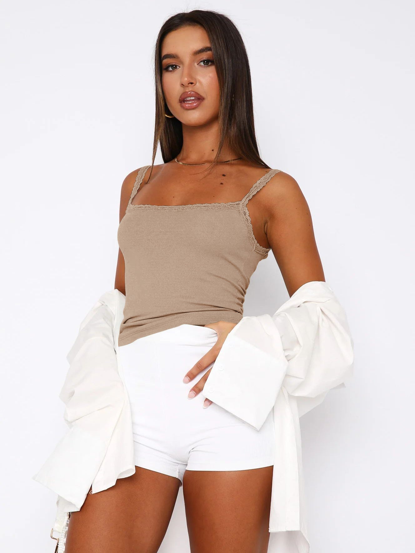 Lace Trim Cami Top Slim Fit Basic Tank