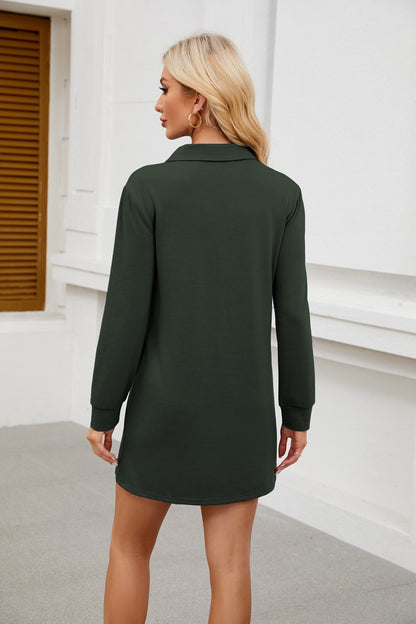 Long Sleeve Polo Collar Sweatshirt Dress
