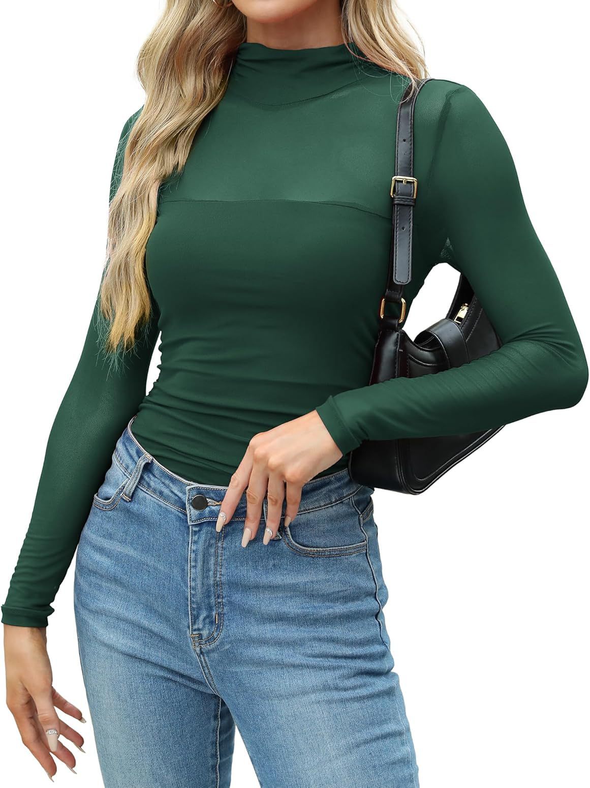 Y2K Mesh Semi-Turtleneck Long Sleeve Sexy T-Shirt