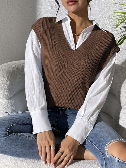 Women's Autumn and Winter Solid Color V-neck Simple Vest Casual Vest