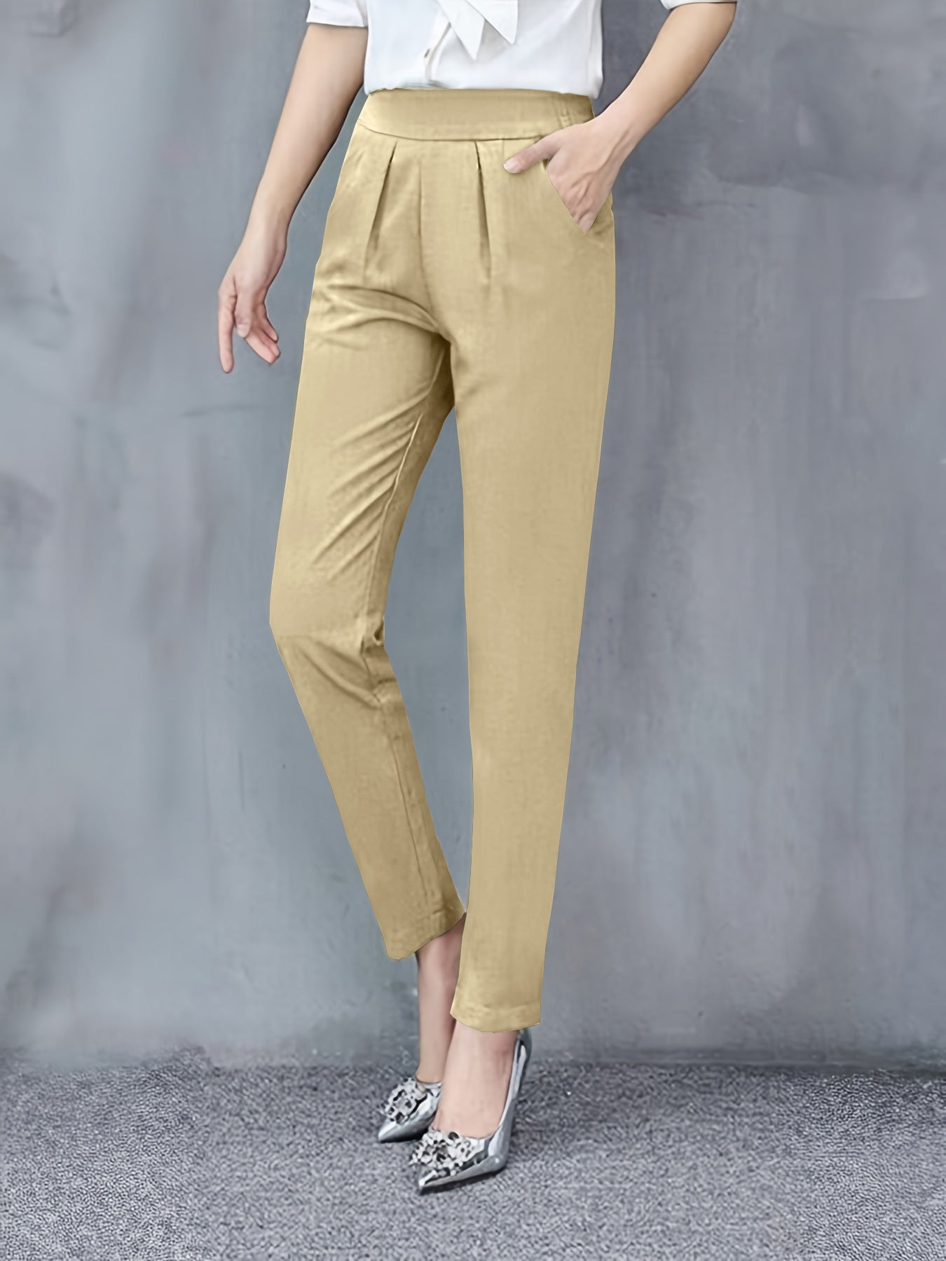 Women's Slim Fit Ankle Length Dress Pants with Pockets