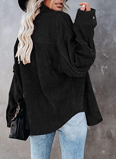 Oversized Corduroy Button-Down Shirt with Chest Pocket
