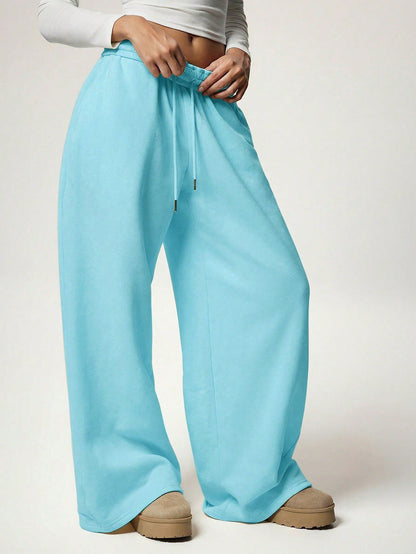 Women Fleece Wide Leg Sweatpants Drawstring Lounge Pants