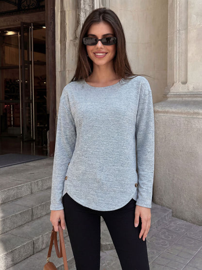 Women's Oversized Side Button Long Sleeve Tunic Top