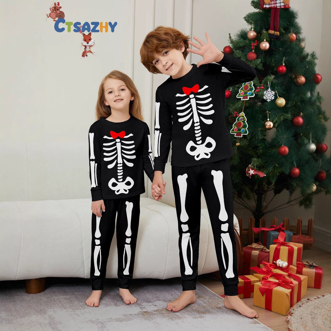 Skull Bow Halloween Parent-Child Dress Printed Pajamas