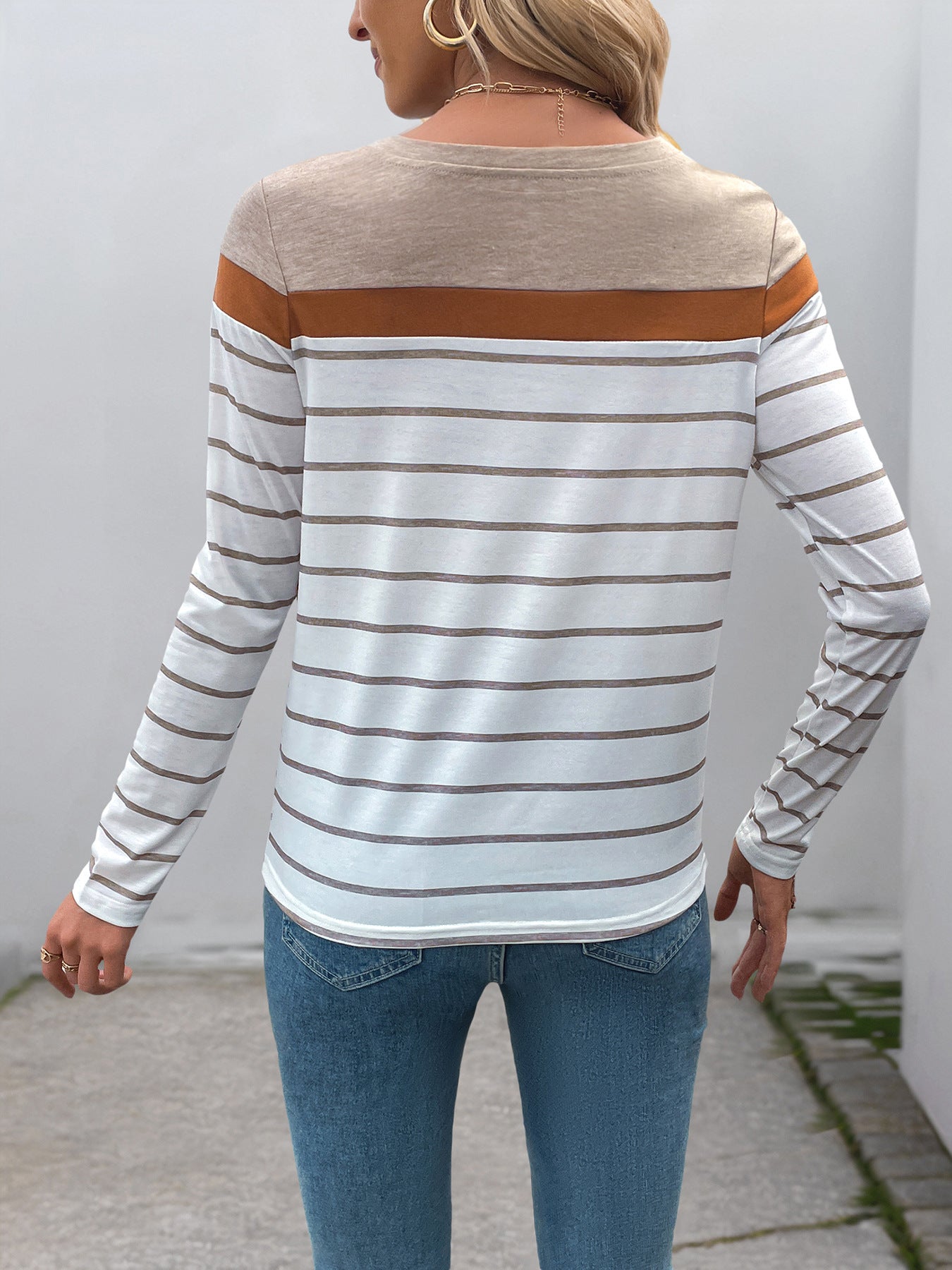 Retro Striped Long Sleeve T-Shirt for Women Casual Layering Top