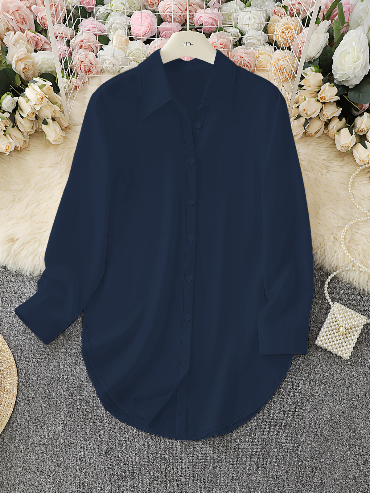 Women's Split Hem Long Sleeve Button Down Tunic Shirt