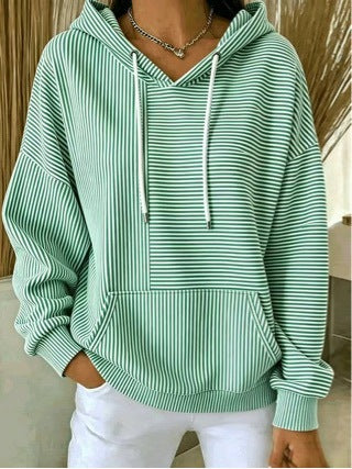 Women's Oversized Striped Patchwork Hoodie Pullover