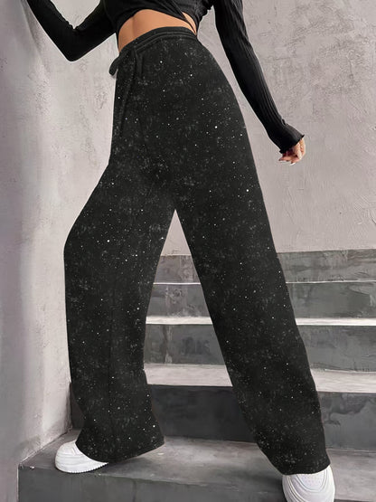 Sparkle Rhinestone Wide Leg Pants Drawstring Waist