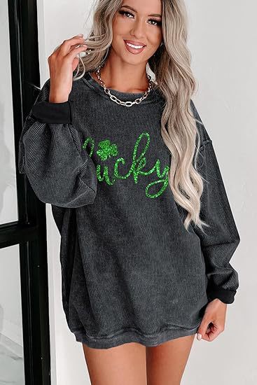 Women's Corduroy Oversized Embroidered Crewneck Sweatshirt