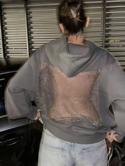 Women's Backless Mesh Hoodie Oversized Cutout Pullover