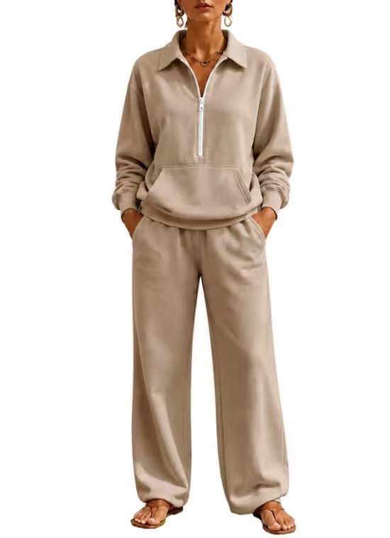 Women's Half Zip Sweatshirt Wide Leg Pants Lounge Set