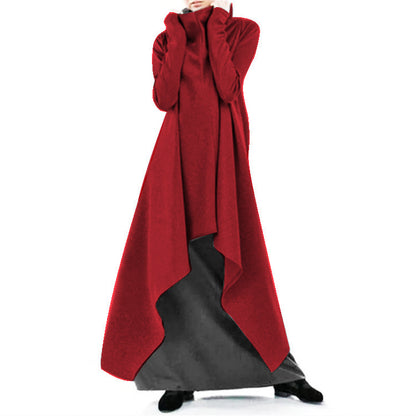 Women's Oversized Turtleneck Maxi Dress Asymmetric Hem