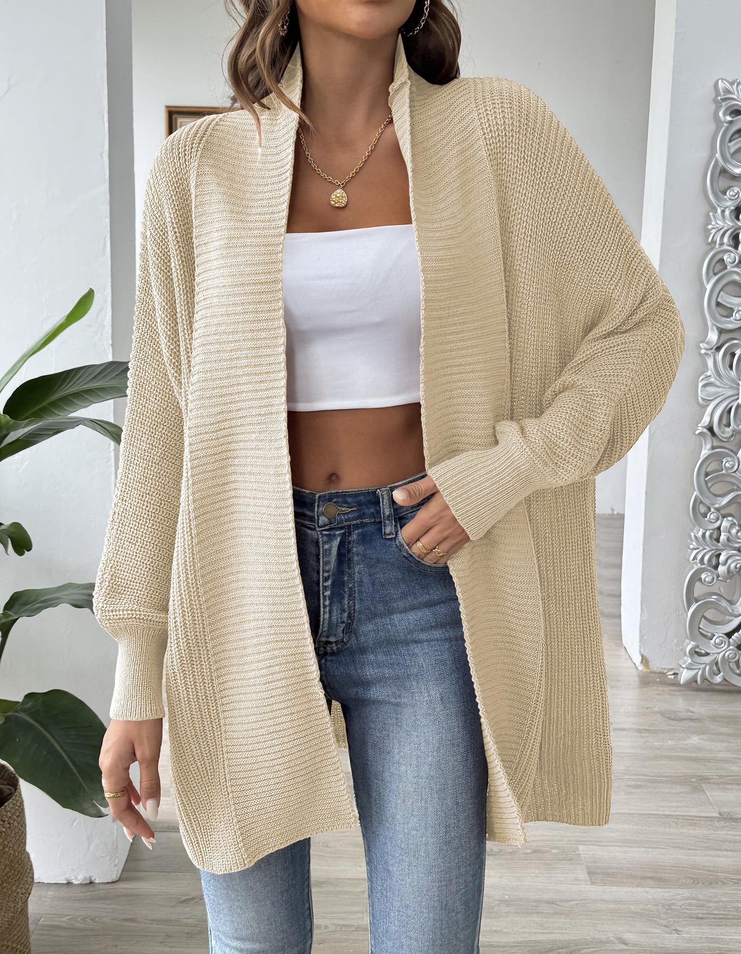 Women's Solid Color Loose Sweater Casual Long-sleeved Cardigan Jacket