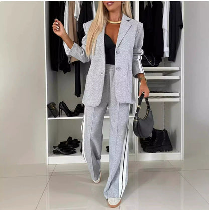 Women's 2 Piece Side Stripe Blazer Wide Leg Pants Set