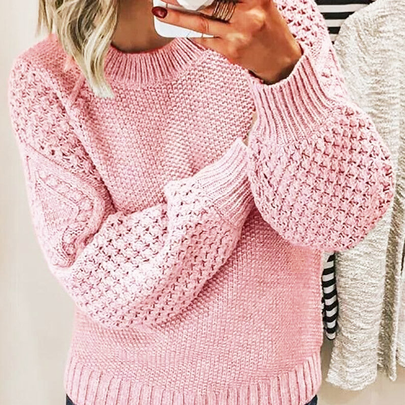 Women's Cable Knit Crew Neck Oversized Pullover Sweater