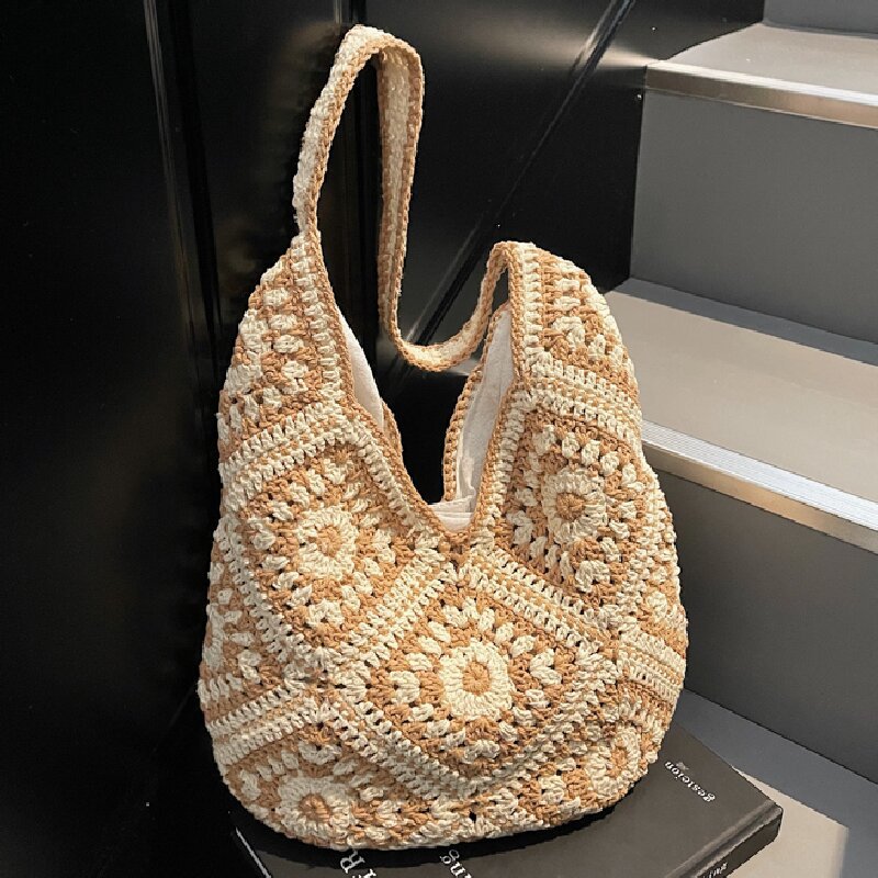 Crochet Knit Tote Bag Boho Shoulder Bag for Women