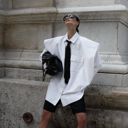 Oversized White Button Down Shirt With Tie Long Sleeve