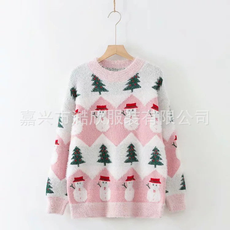Women's Oversized Fuzzy Snowman Christmas Sweater