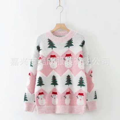 Women's Oversized Fuzzy Snowman Christmas Sweater