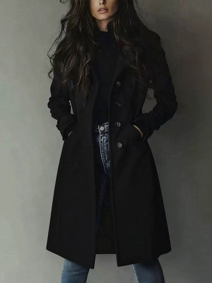 Women's Faux Suede Long Trench Coat Vintage Lapel