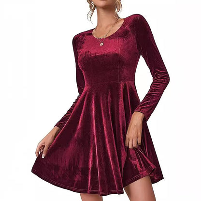 Women's Velvet Fit and Flare Long Sleeve Mini Dress