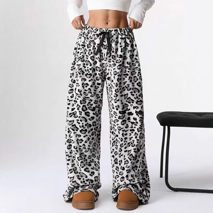 Leopard Print Wide Leg Pants High Waist Casual Trousers