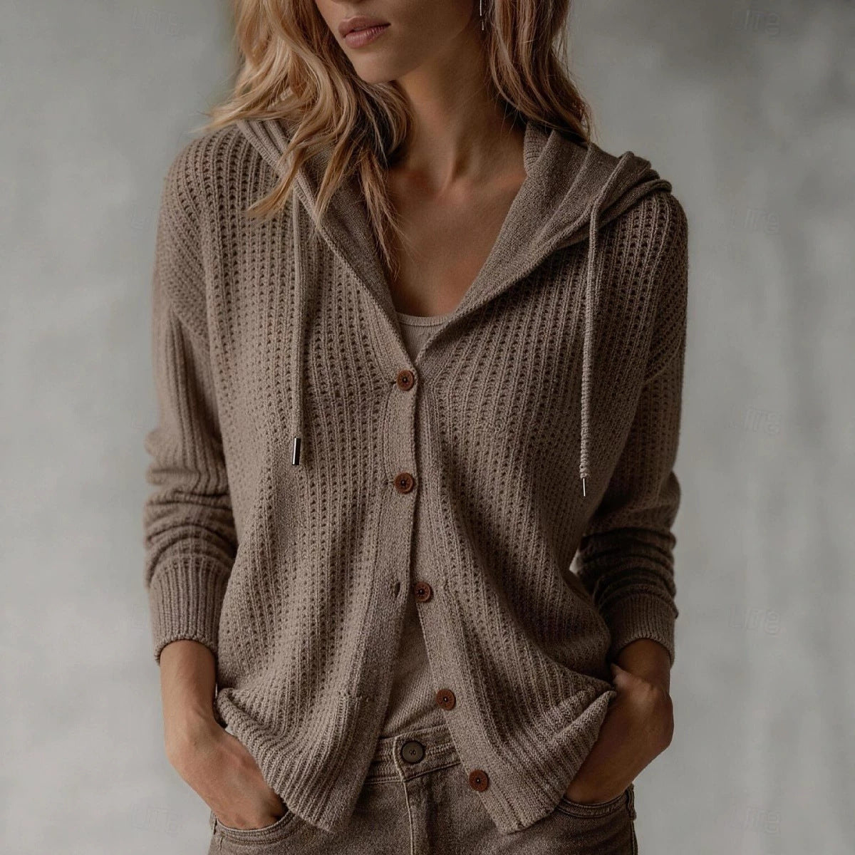 Oversized Hooded Knit Cardigan Button Front Sweater
