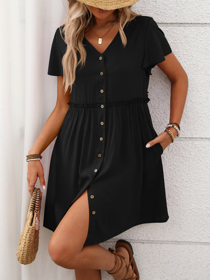 Bohemian V-Neck Ruffle Dress