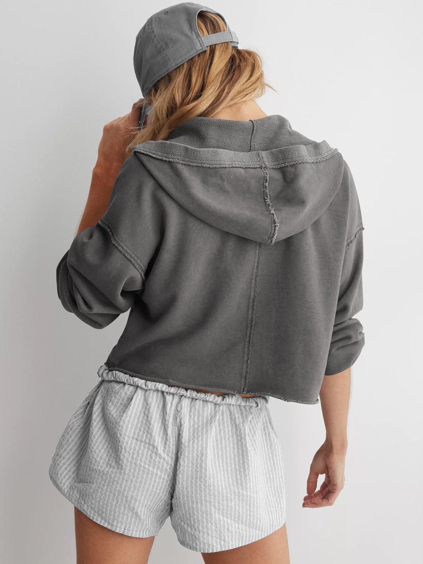 Oversized V Neck Hooded Sweatshirt Pullover Top