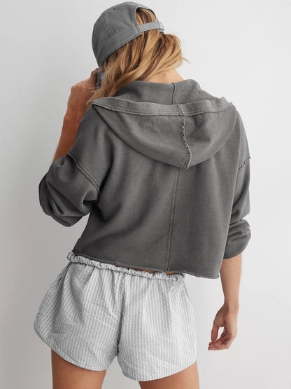 Oversized V Neck Hooded Sweatshirt Pullover Top