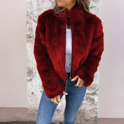 Women's Faux Fur Zip Up Jacket High Neck Winter