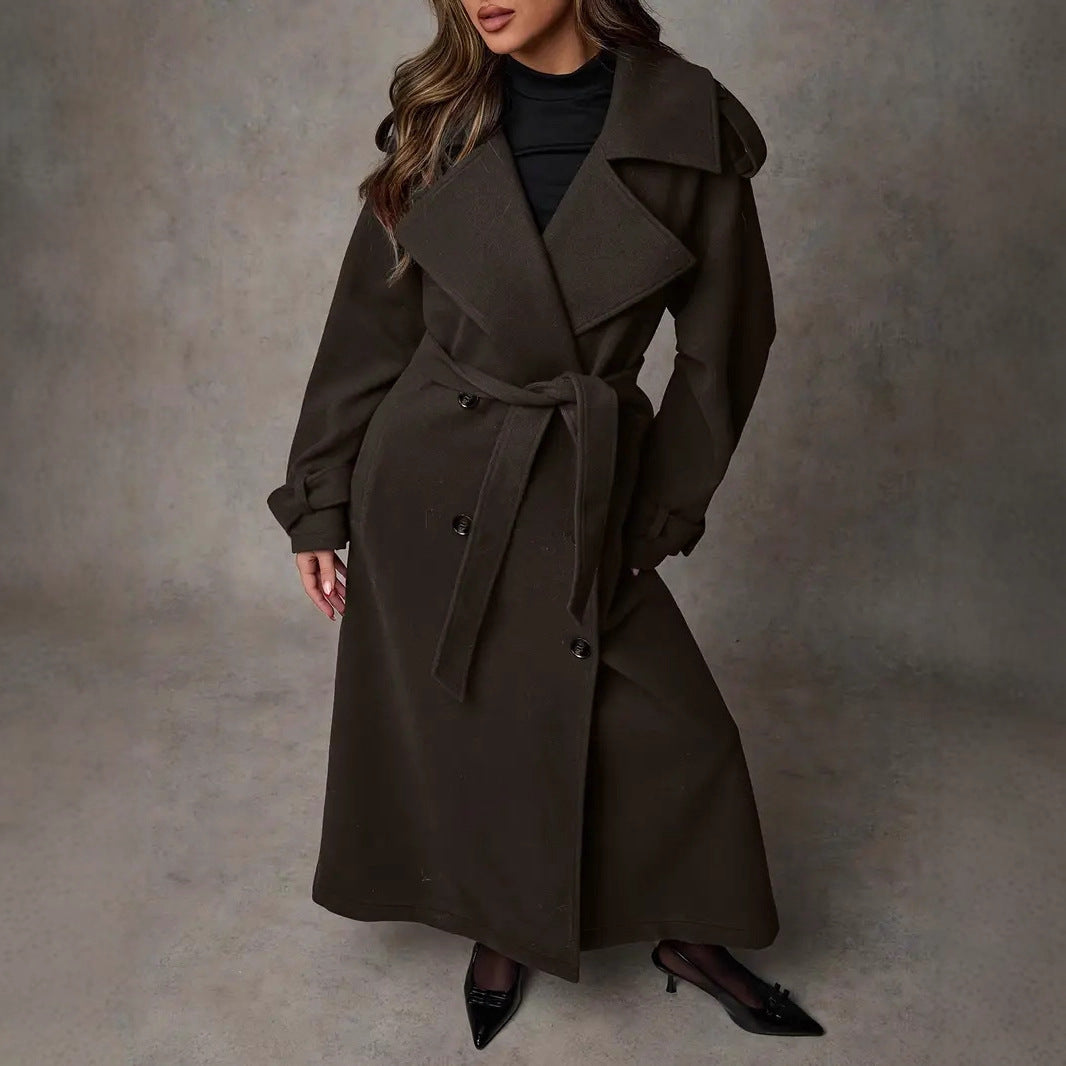 Women's Belted Double Breasted Long Winter Coat