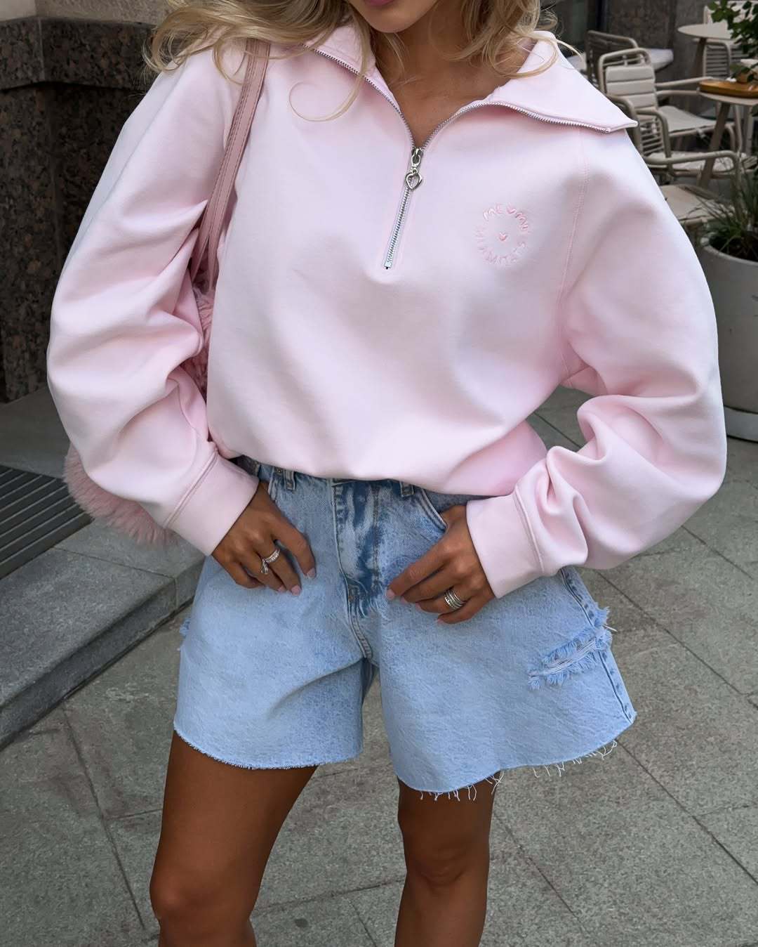 Women's Oversized Embroidered Quarter Zip Sweatshirt Bow