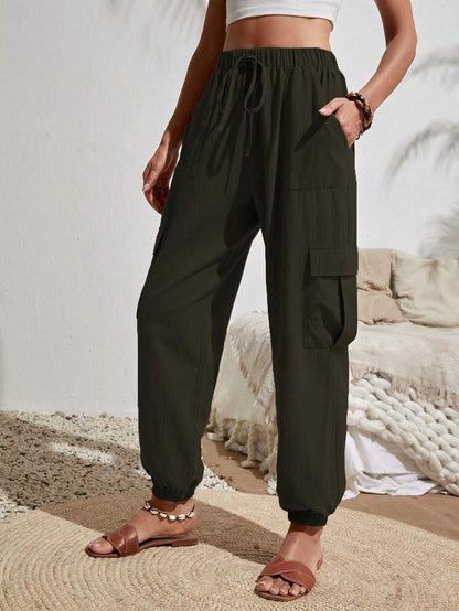 Spring/Summer Solid Color Pocket Casual Work Pants