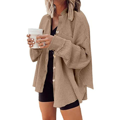 Women's Waffle Texture Button Front Pocket Shacket