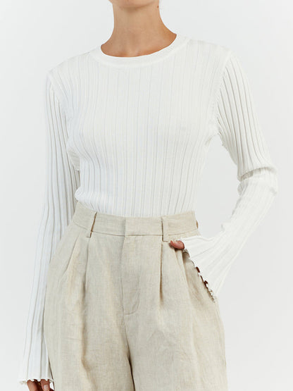 Women's Ribbed Crew Neck Long Sleeve Fitted Sweater