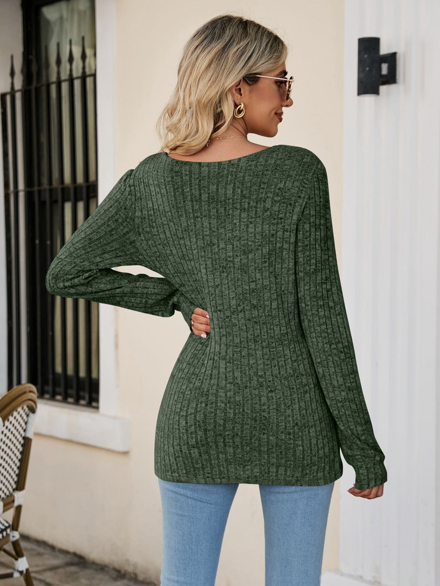 Long Sleeve Square Collar Casual Top