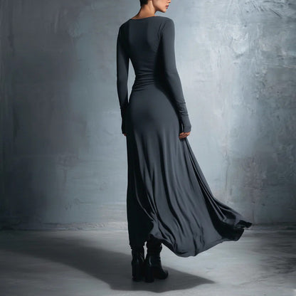 Women's Long Sleeve Knot Waist Maxi Dress A-Line