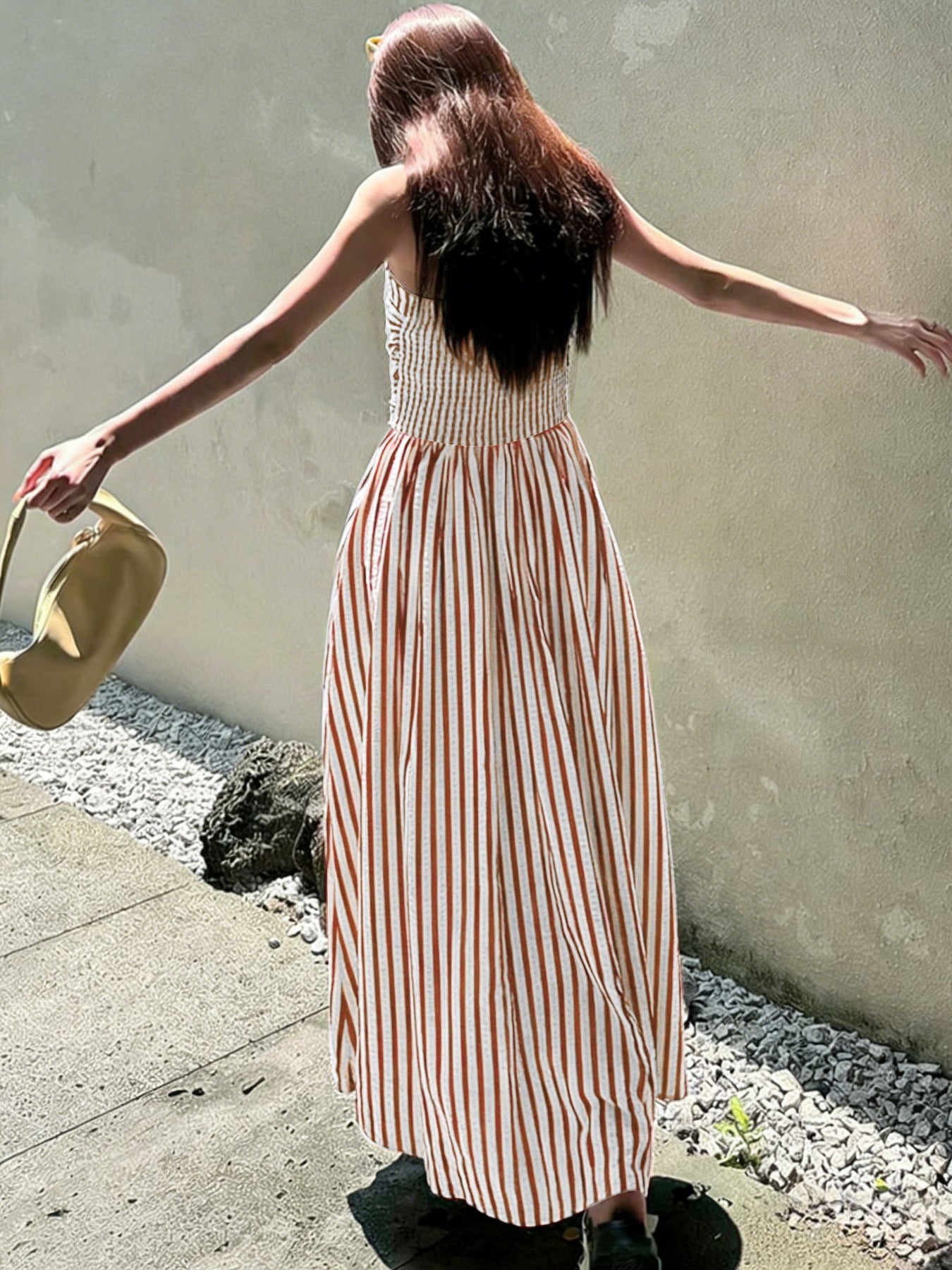 Striped Maxi Dress Smocked Spaghetti Strap Resort Dress