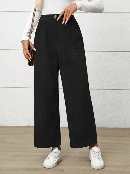 Women's Corduroy Wide Leg Pants with Pockets
