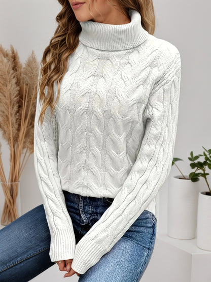 Women's Cable Knit Turtleneck Sweater Pullover