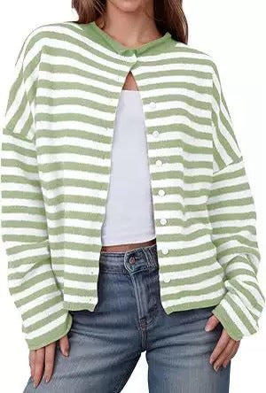 Women's Soft Striped Button Front Cardigan