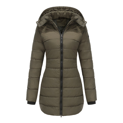 Women's Long Puffer Coat Removable Hood Winter Jacket