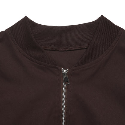 Solid Bomber Jacket Zip Front Cropped Relaxed Fit