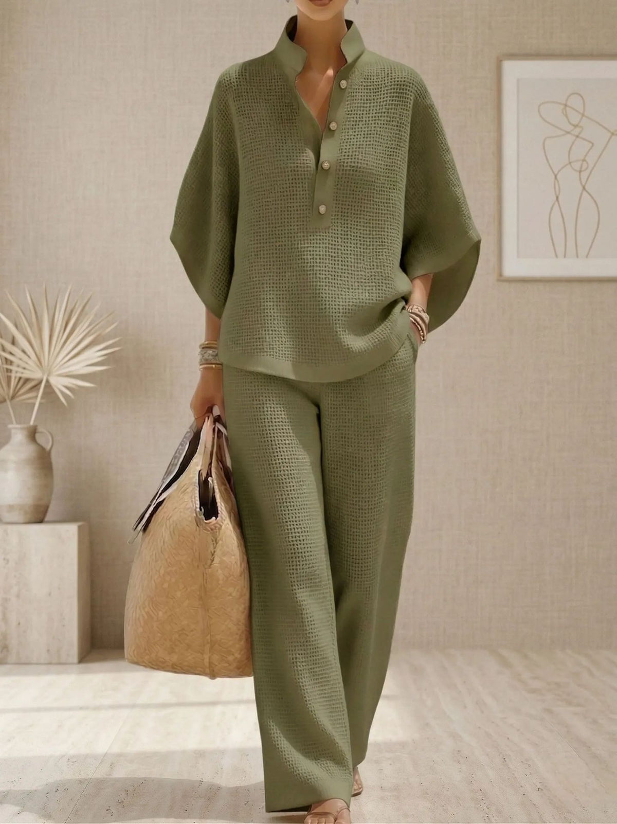 Women's 2 Piece Set Button Down Shirt Wide Leg Pants